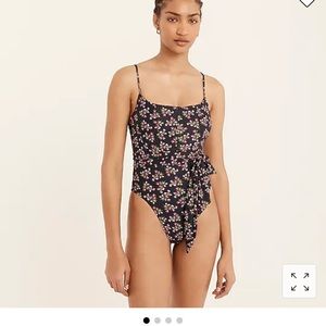 NWT Jcrew floral topstitched berry navy one piece swimsuit tie waist